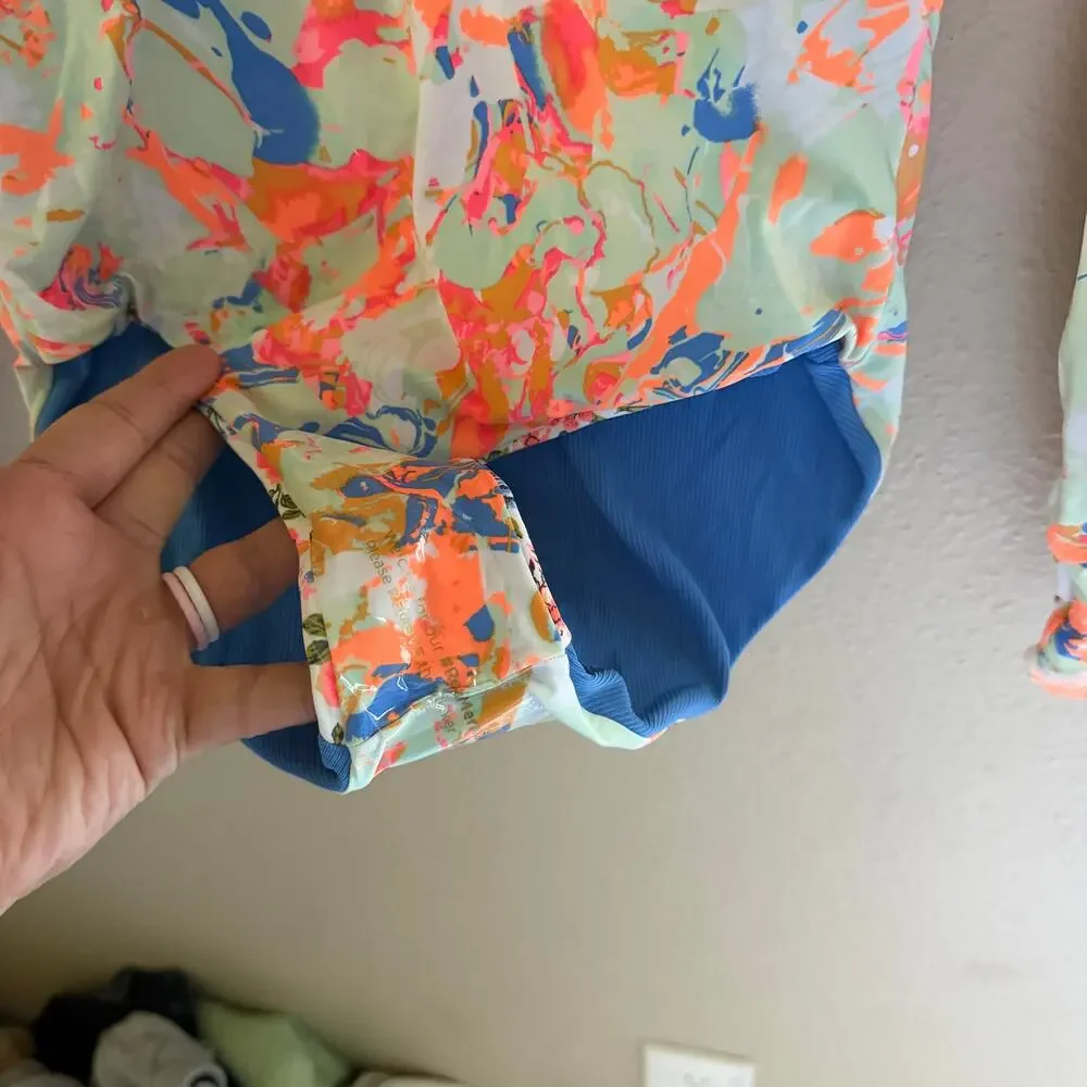 Maaji Floral Long-Sleeve One-Piece Swimsuit in Peach, Blue & White